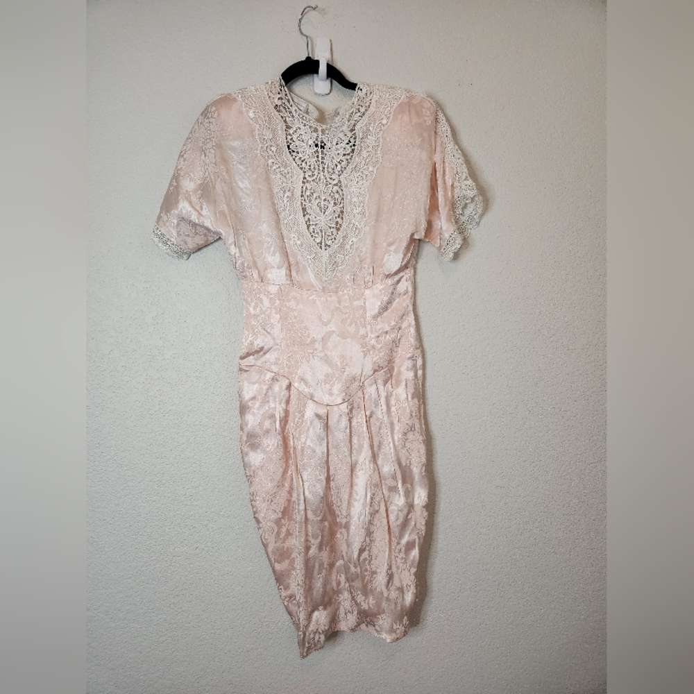 Vintage Jessica McClintock pleated coquette fairy core cottage core lace dress - Picture 2 of 13